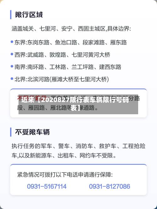 近来【2020827限行表车辆限行号码表】