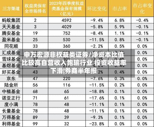 申万宏源非权益类证券/净资本比值比较高自营收入跑输行业 投资收益率下滑|券商半年报