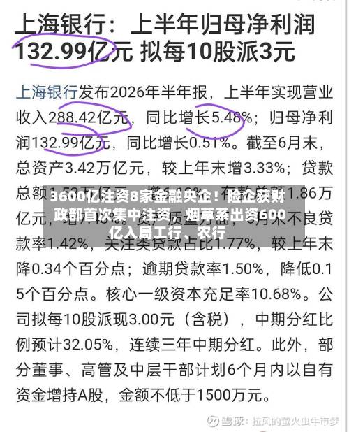 3600亿注资8家金融央企！险企获财政部首次集中注资，烟草系出资600亿入局工行、农行-第2张图片