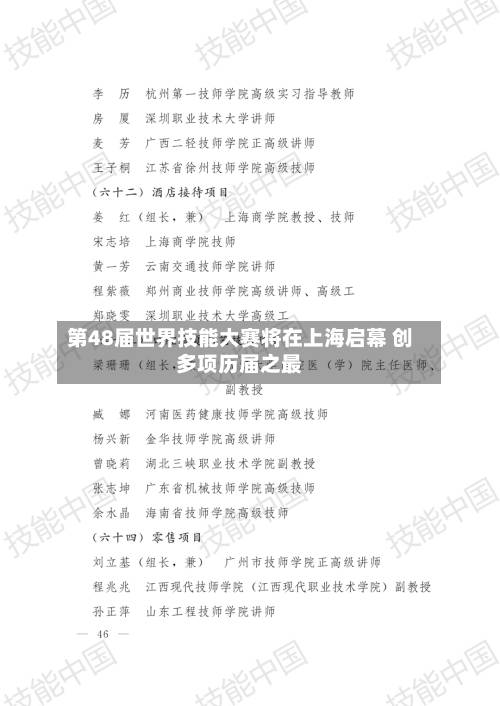 第48届世界技能大赛将在上海启幕 创多项历届之最